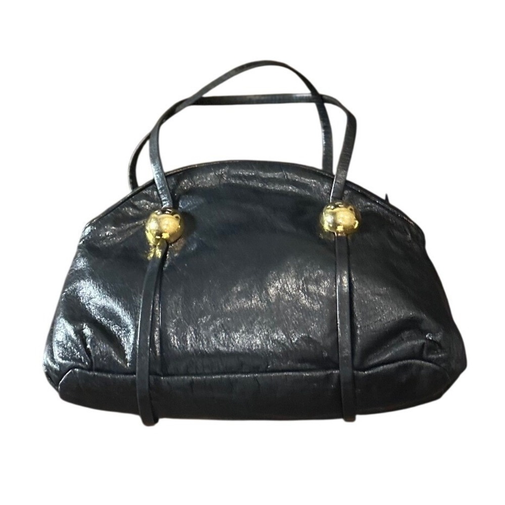 Vintage Italian Leather Rodo Bonwit Teller Shoulder Bag Black Gold Quiet Luxury